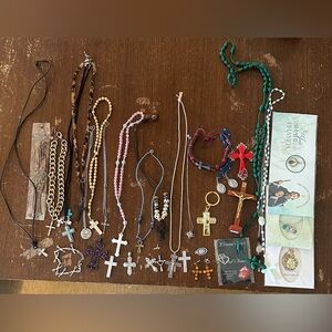 Bunch of crosses and religious jewelry